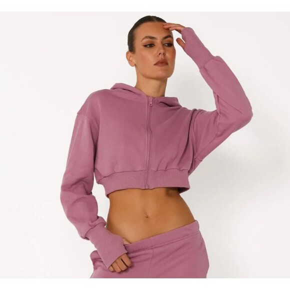 by. DYLN Anderson Crop Zip Up Hoodie in Grape Size Small - Picture 1 of 14